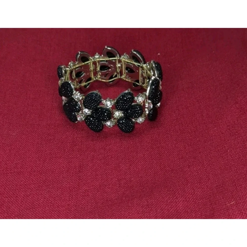 Elegant Black & Clear Teardrop Stretch Bracelet Wedding‎ Formal Evening
